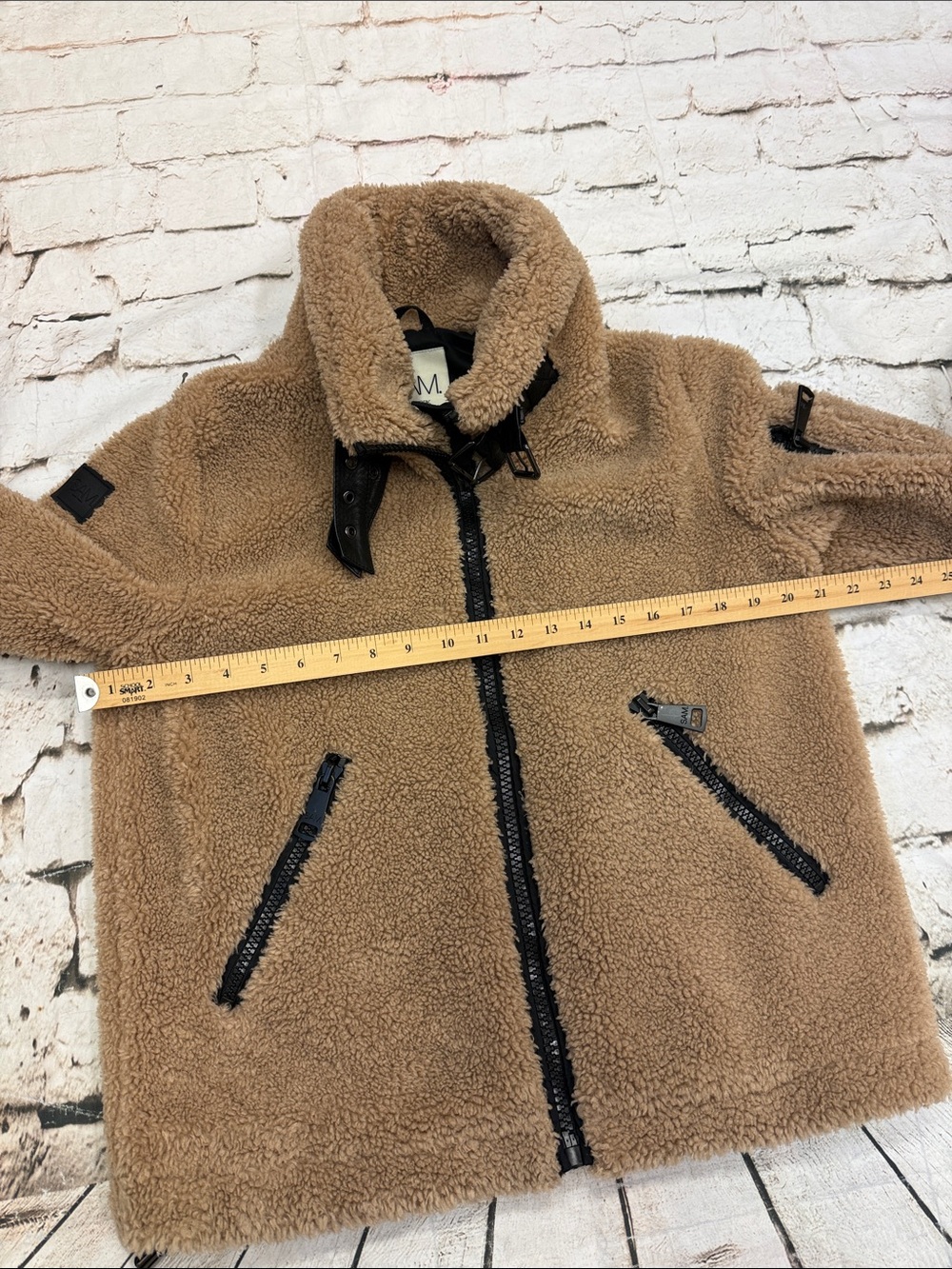 SAM. Denver Faux Shearling Leather Trim Jacket Camel Size Medium M - Picture 7 of 16